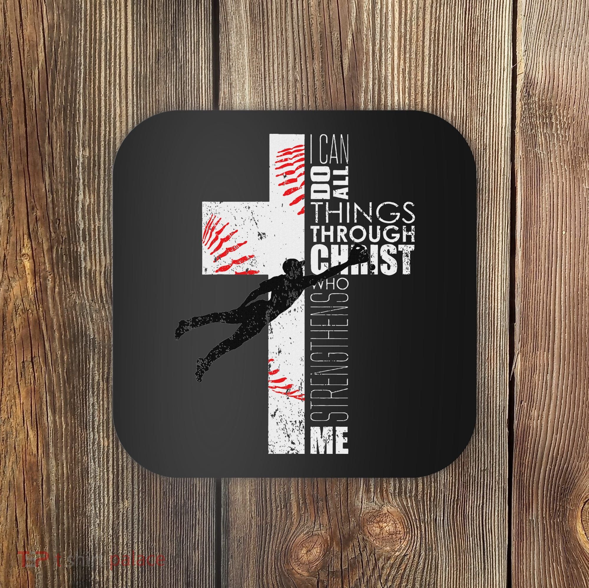 Christian Baseball Religious Cross Graphic Coaster