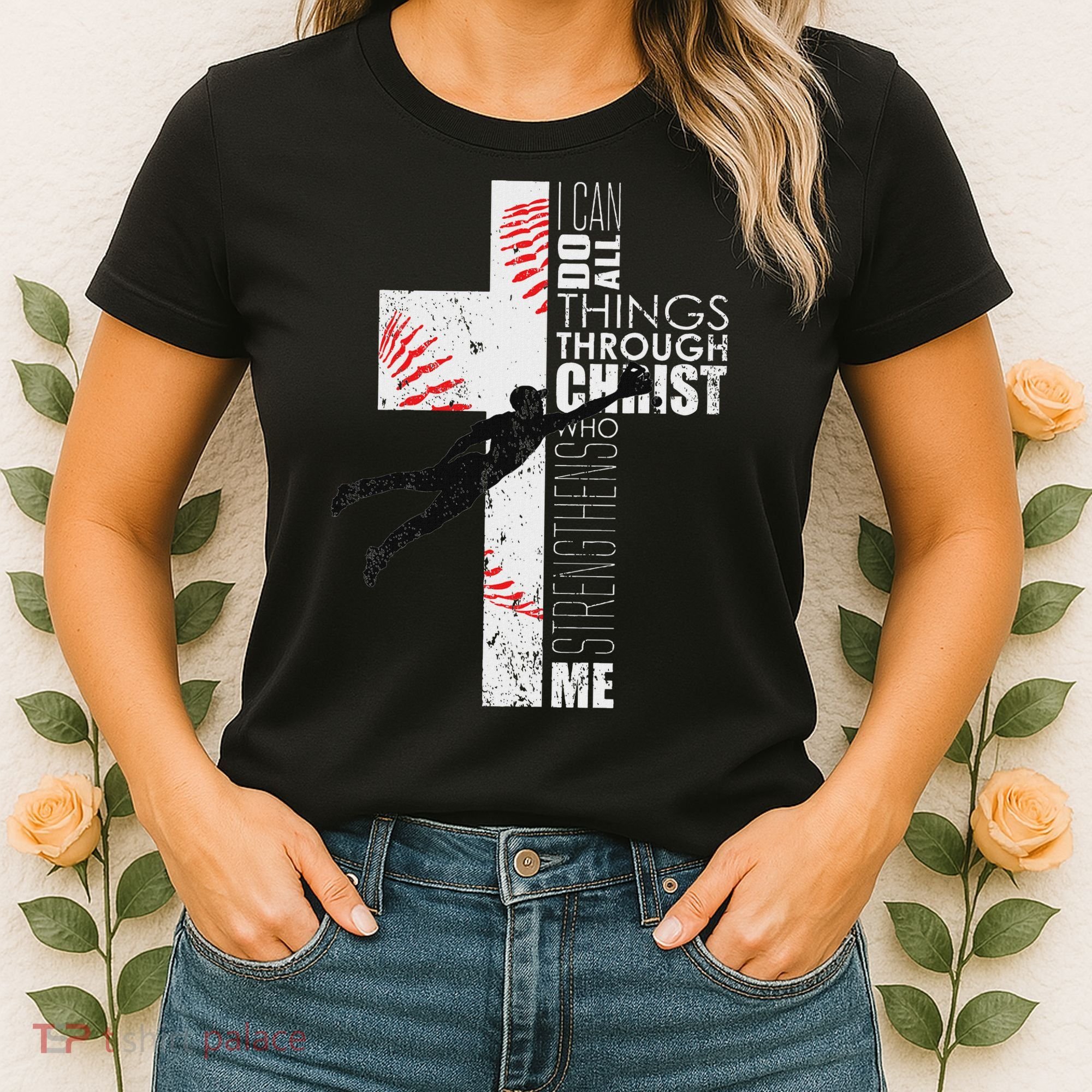 Christian Baseball Religious Cross Graphic Women's T-Shirt