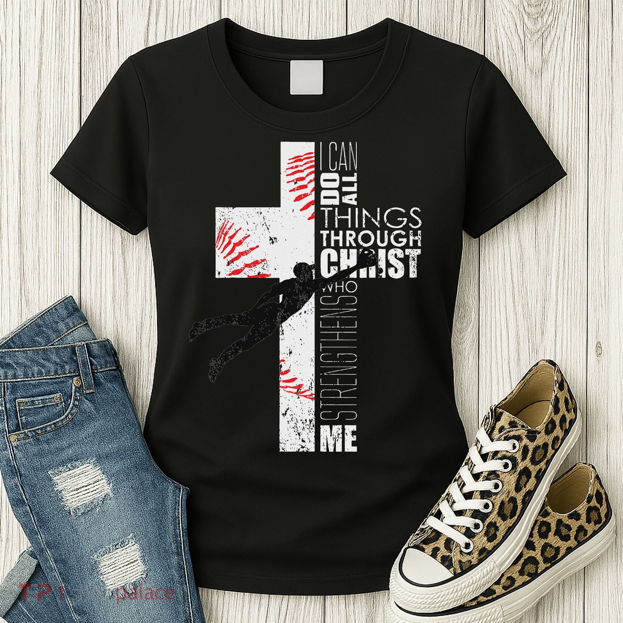 Christian Baseball Religious Cross Graphic Women's T-Shirt