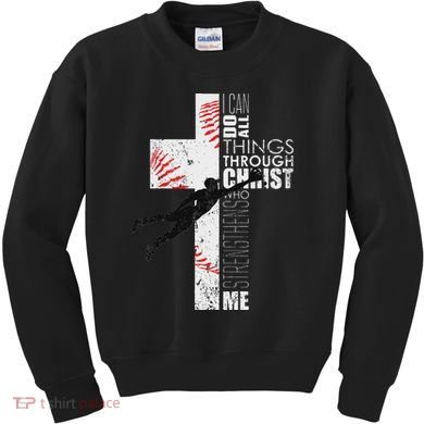 Christian Baseball Religious Cross Graphic Kids Sweatshirt