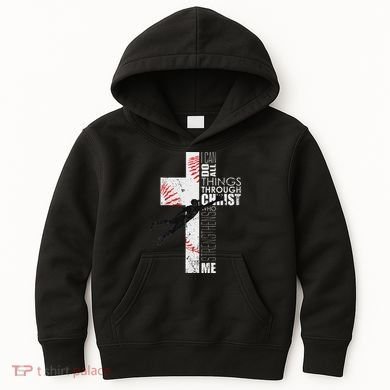 Christian Baseball Religious Cross Graphic Kids Hoodie