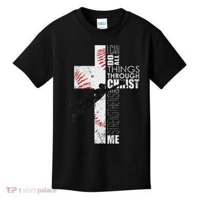 Christian Baseball Religious Cross Graphic Kids T-Shirt