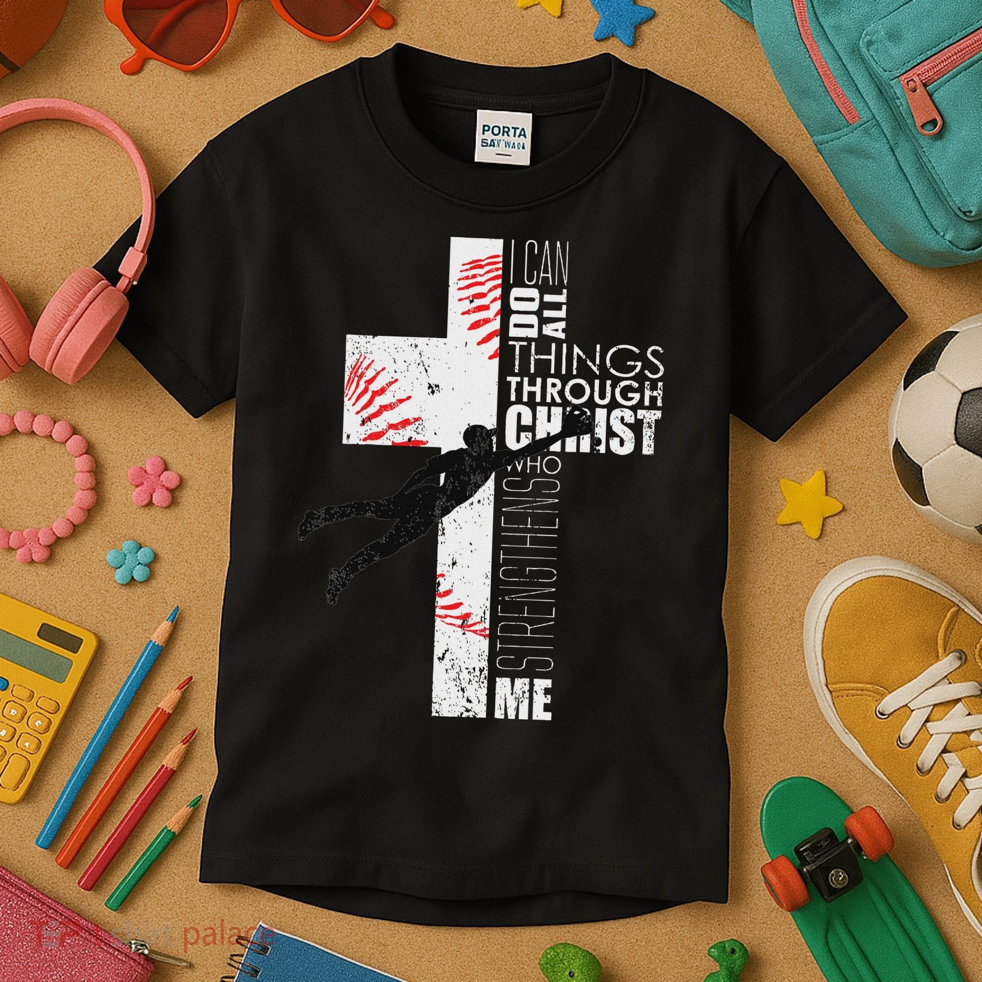 Christian Baseball Religious Cross Graphic Kids T-Shirt