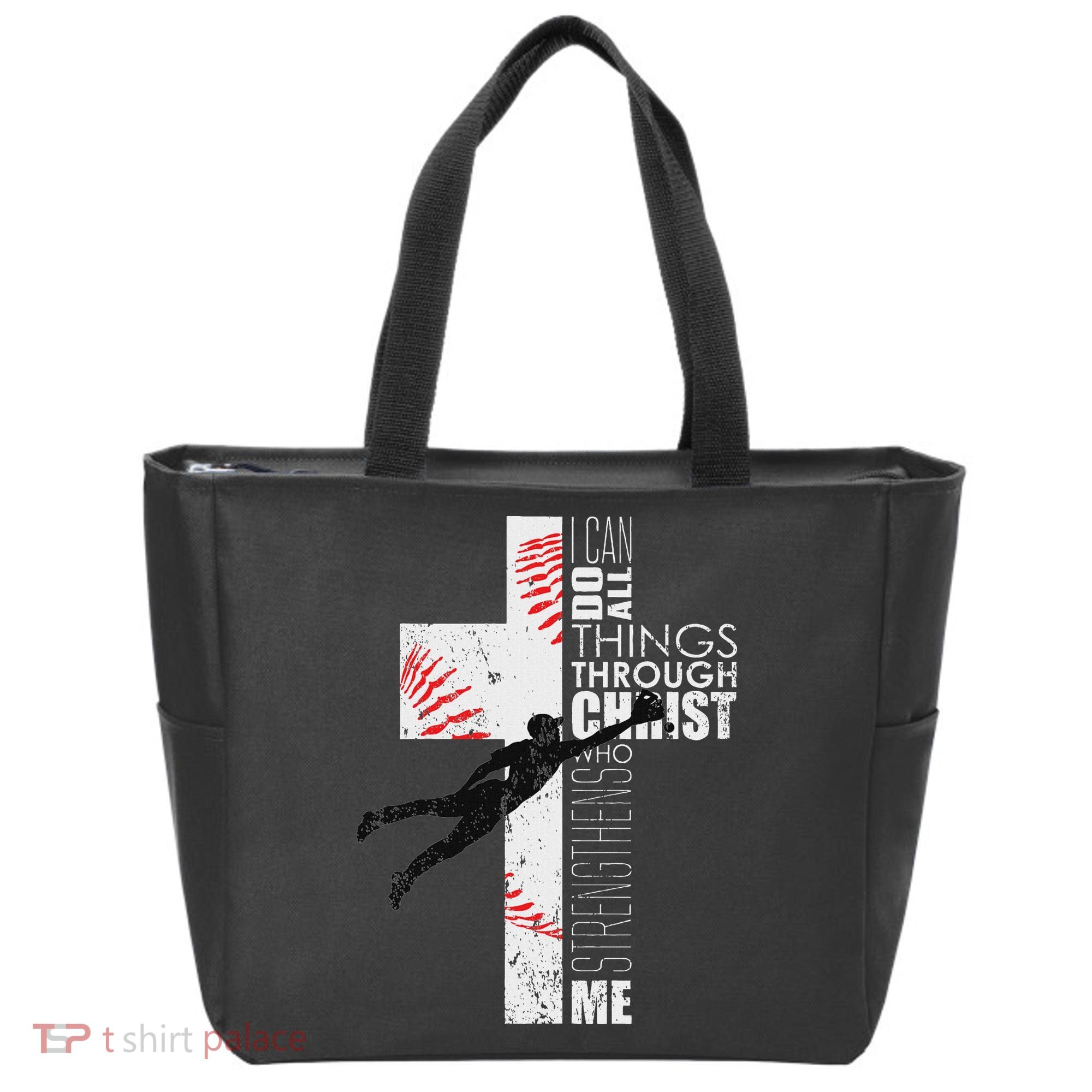 Christian Baseball Religious Cross Graphic Tote Bag