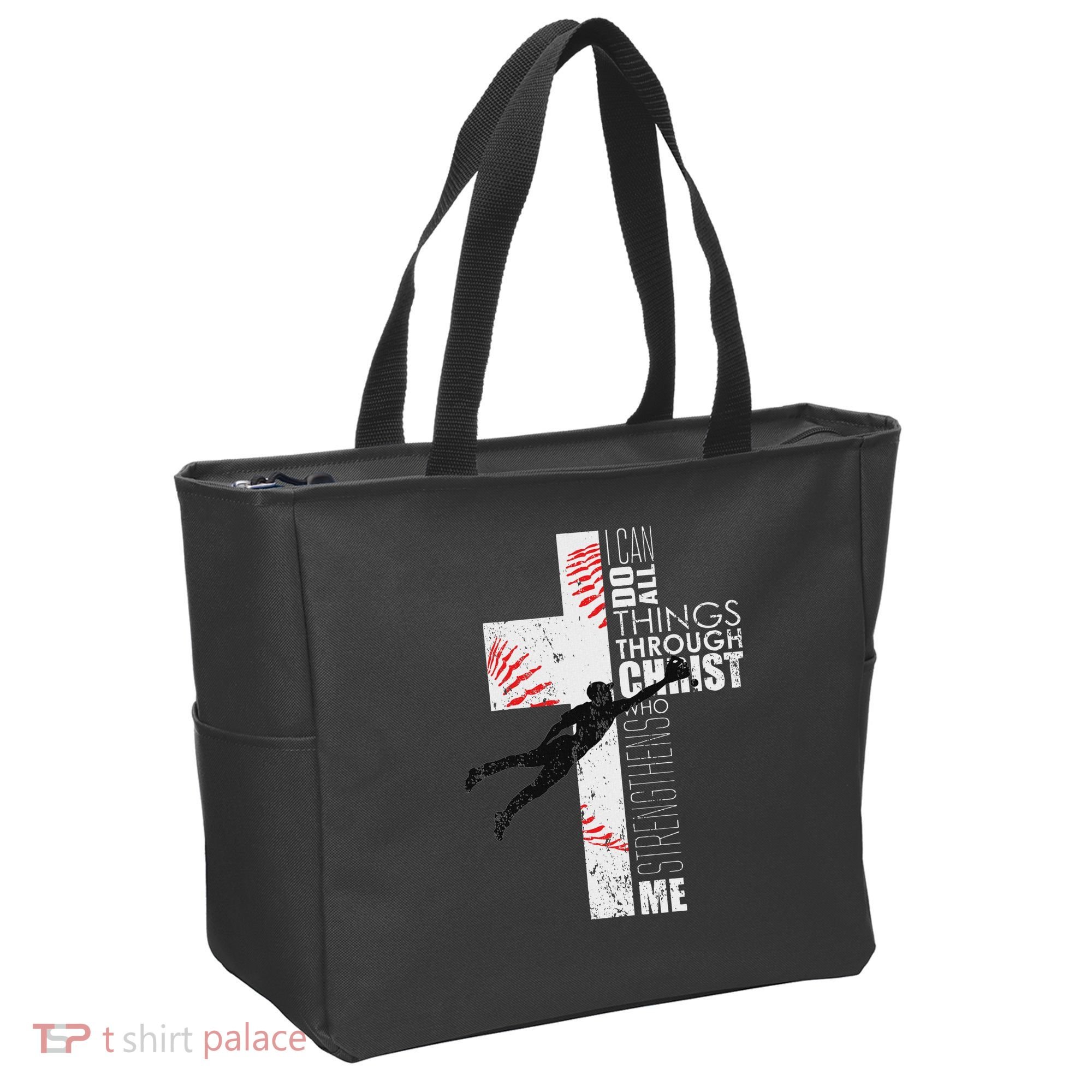 Christian Baseball Religious Cross Graphic Tote Bag