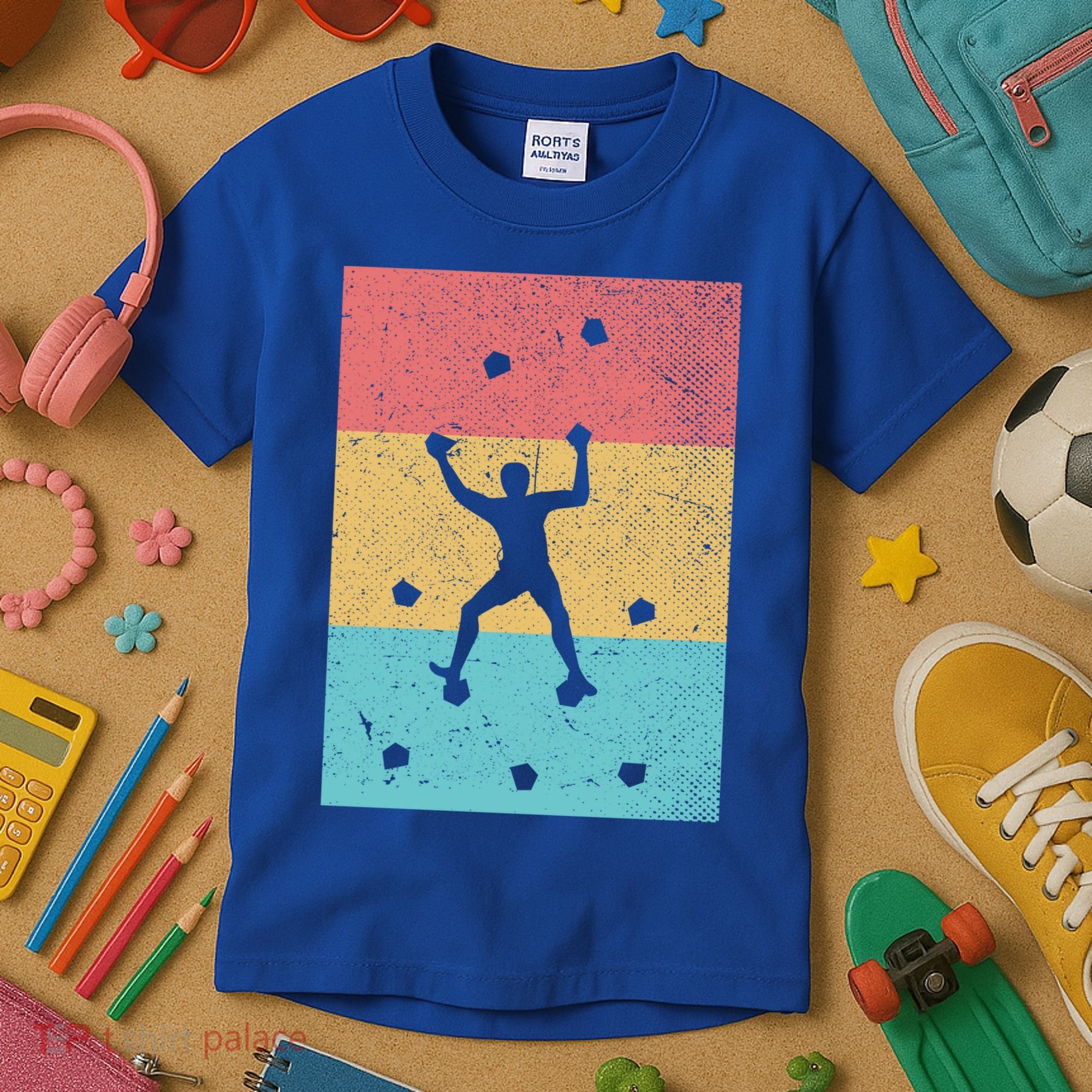 Climb Boulder Retro Wall Climber Sports Hobby Climbing Gift Kids T-Shirt