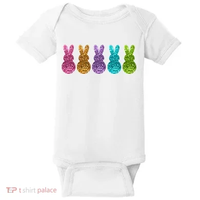 Cute Bunny Rabbits Easter Colorful Baby Bodysuit