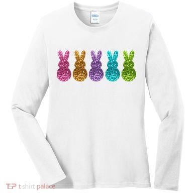 Cute Bunny Rabbits Easter Colorful Women's Long Sleeve Shirt