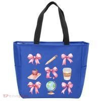 Coquette Bow Reading Teacher Life Back To School Gift Tote Bag thumb 0