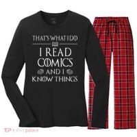 Comic Book Reader Gifts Read Comics And I Know Things Women's Long Sleeve Flannel Pajama Set  thumb 0