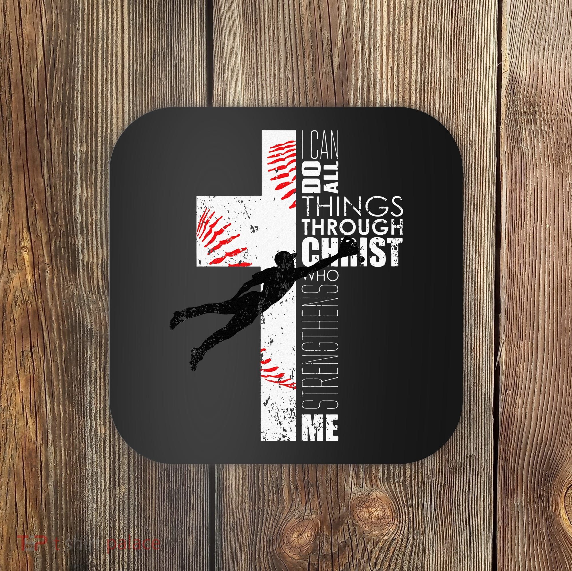 Christian Baseball Religious Cross  Coaster