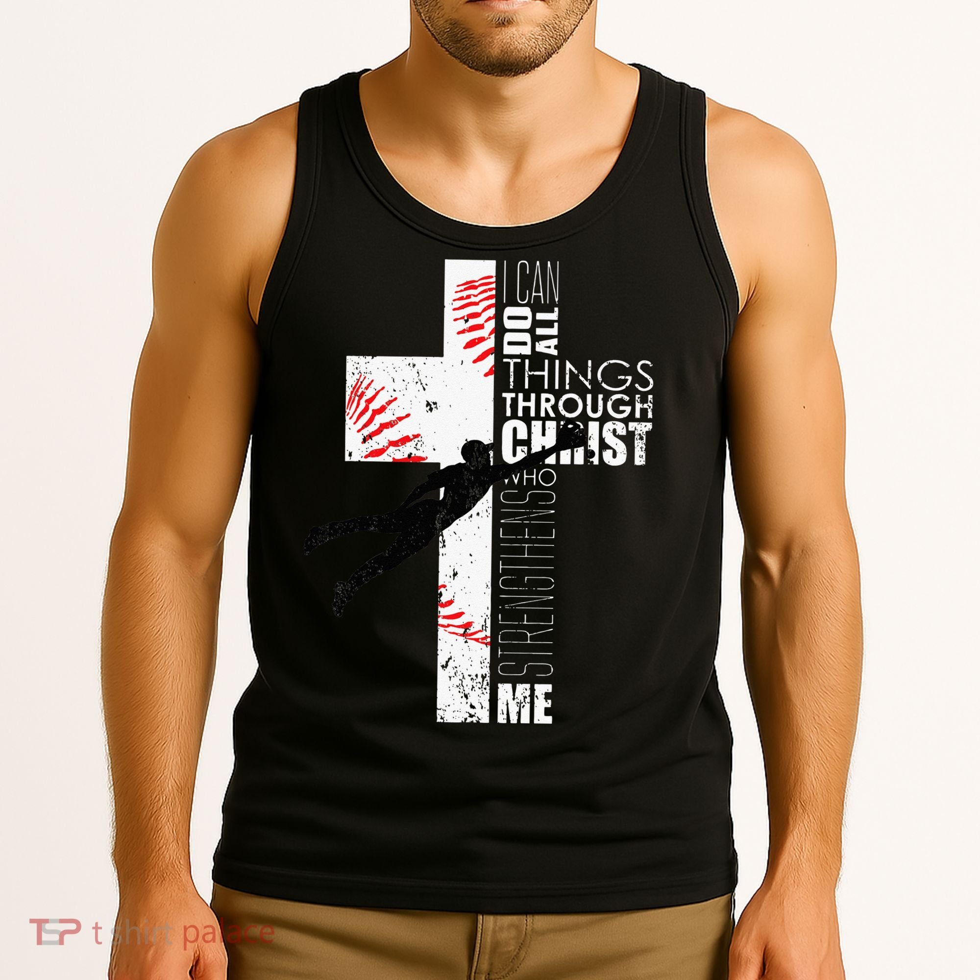 Christian Baseball Religious Cross  Tank Top