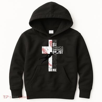 Christian Baseball Religious Cross  Kids Hoodie