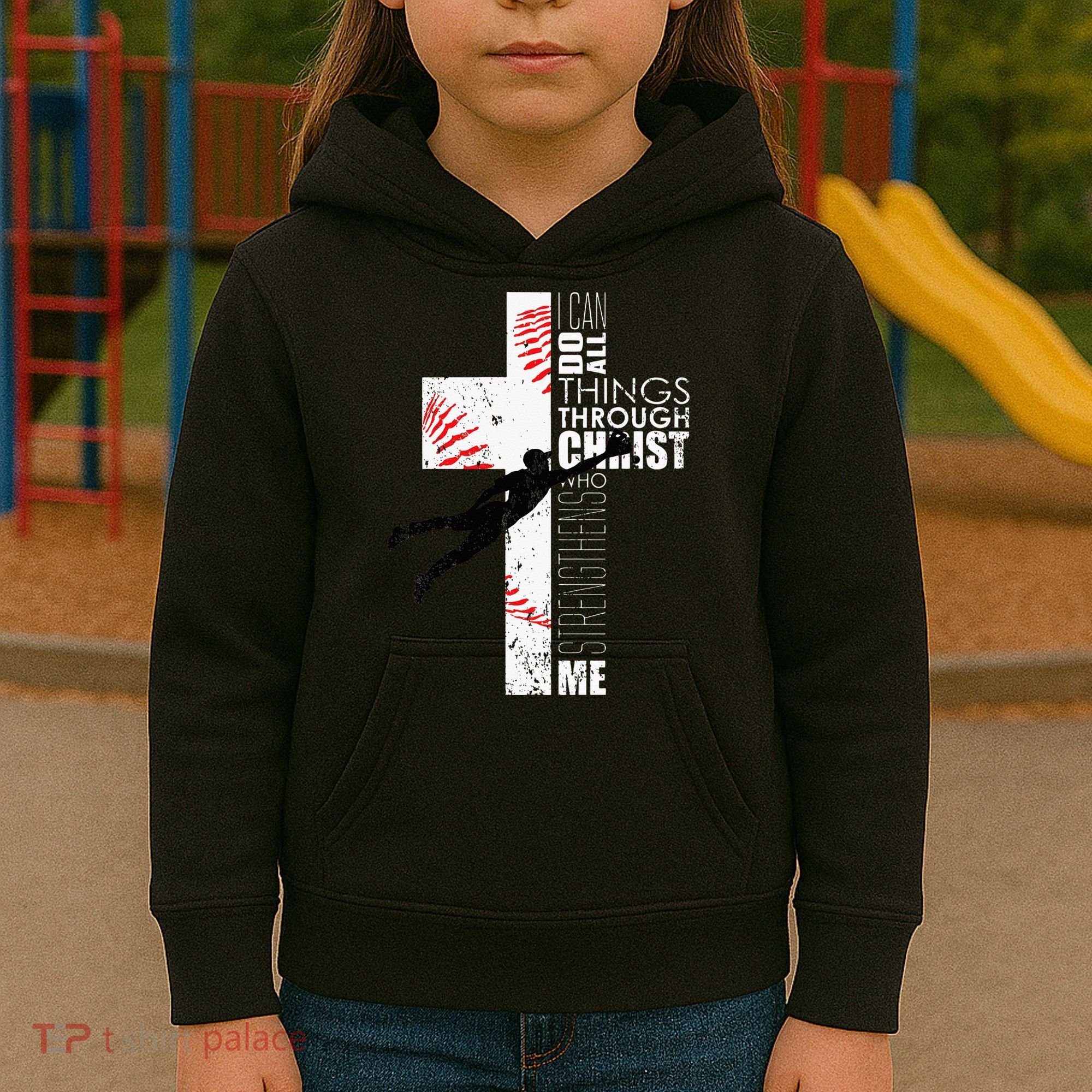 Christian Baseball Religious Cross  Kids Hoodie