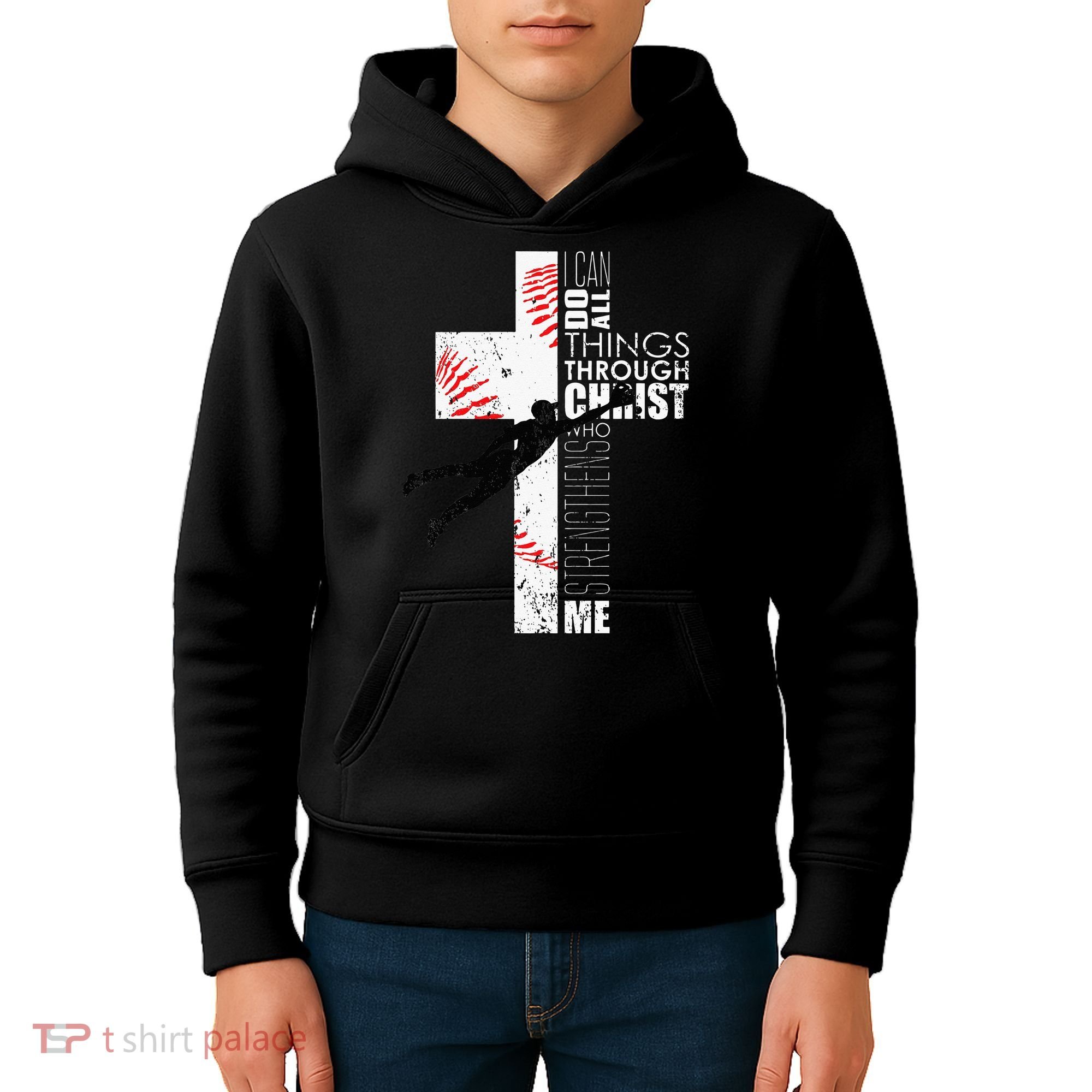 Christian Baseball Religious Cross  Kids Hoodie