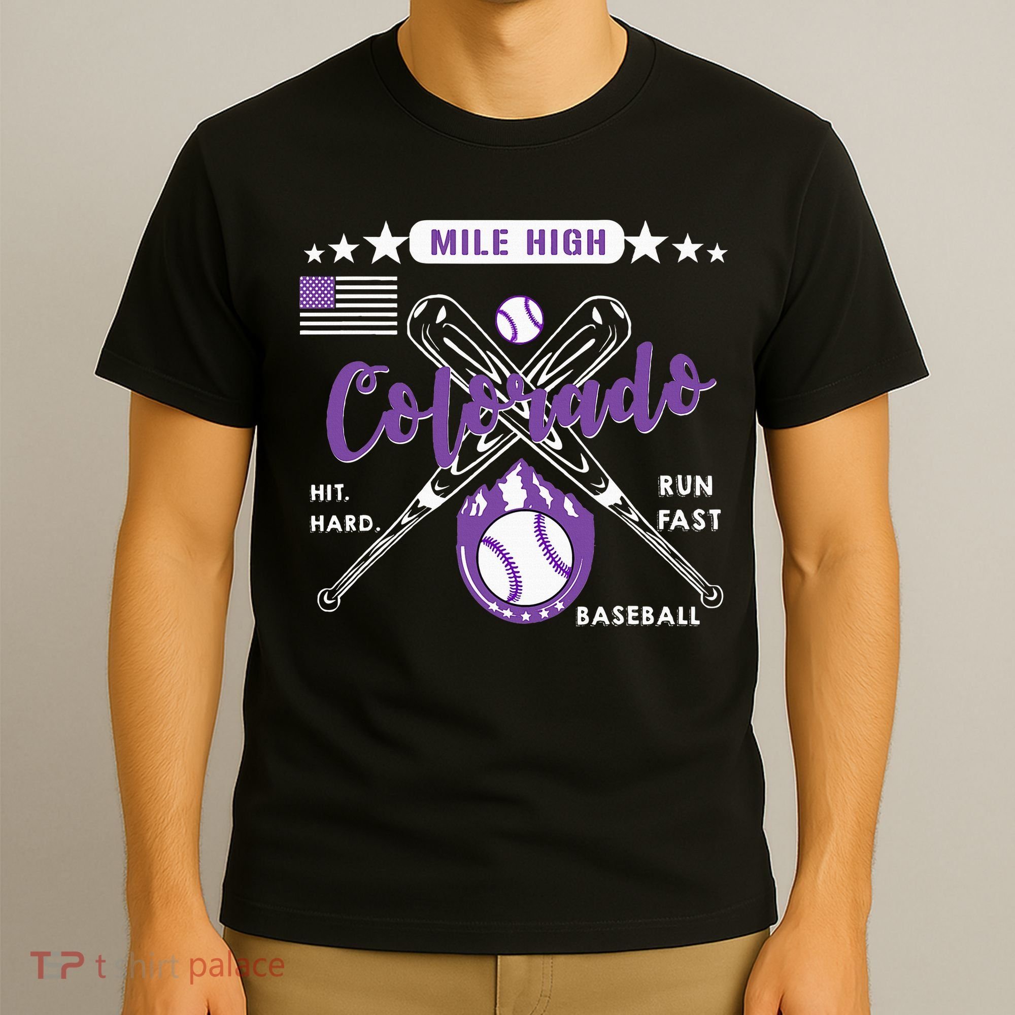 Colorado Baseball Rocky Mountain Skyline Baseball T-Shirt