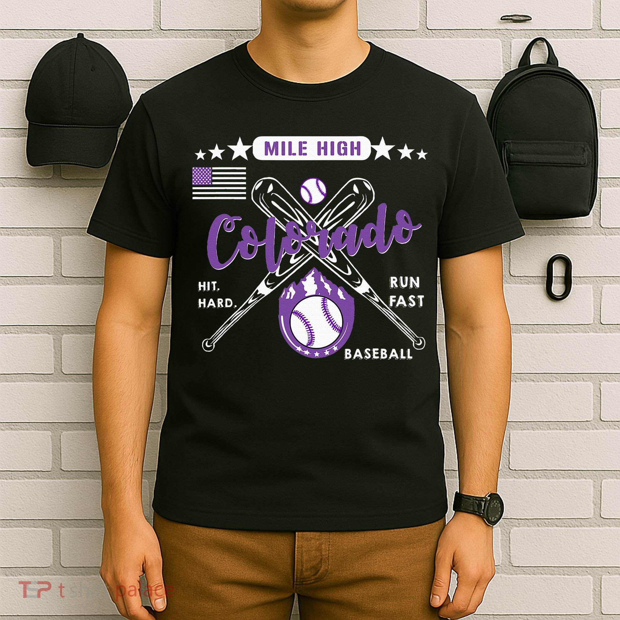 Colorado Baseball Rocky Mountain Skyline Baseball T-Shirt