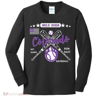 Colorado Baseball Rocky Mountain Skyline Baseball Kids Long Sleeve Shirt