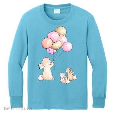 Cute Bunny Rabbit Balloon Kids Long Sleeve Shirt