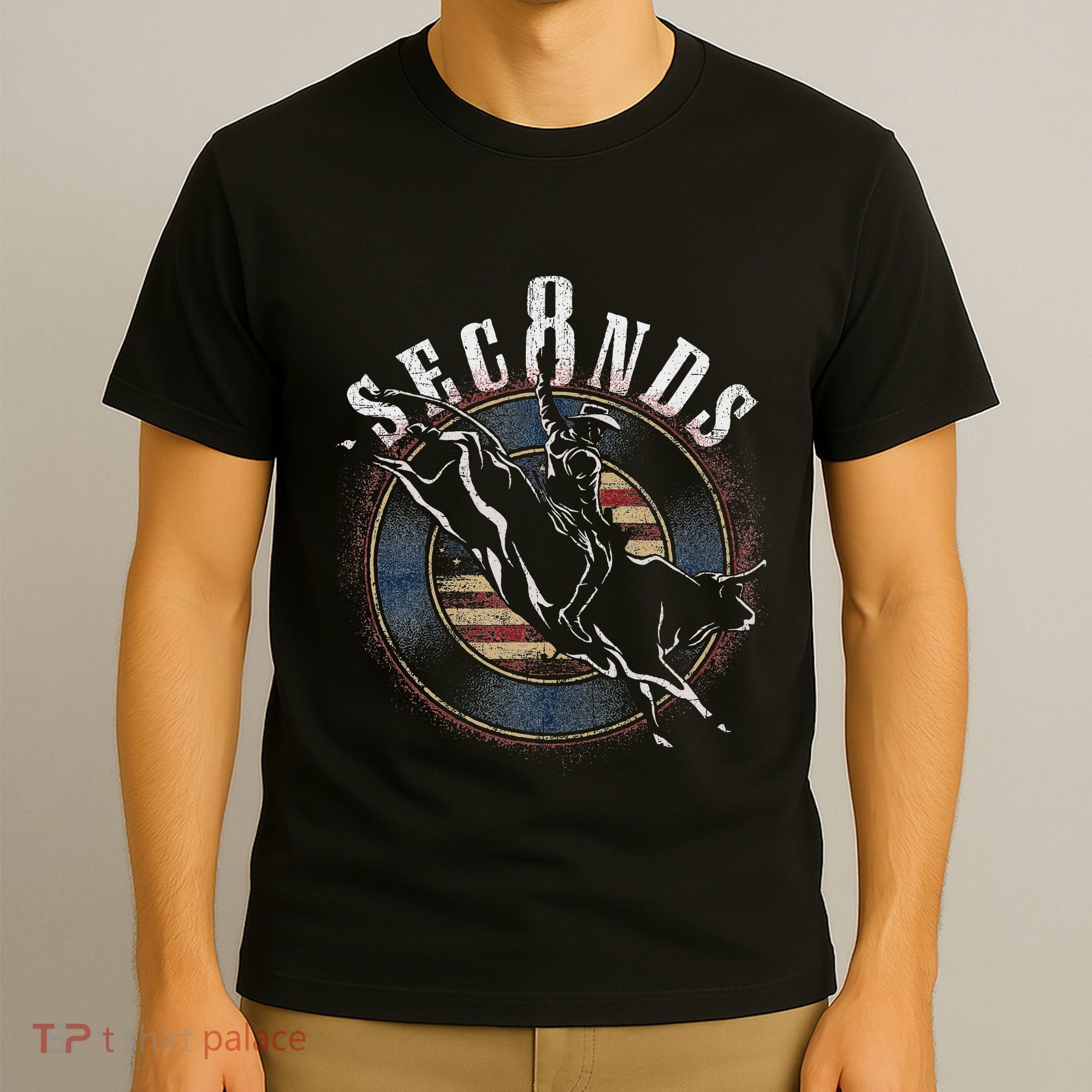 Cowboy Bull Riding Eight Seconds Rider Usa Flag T-Shirt