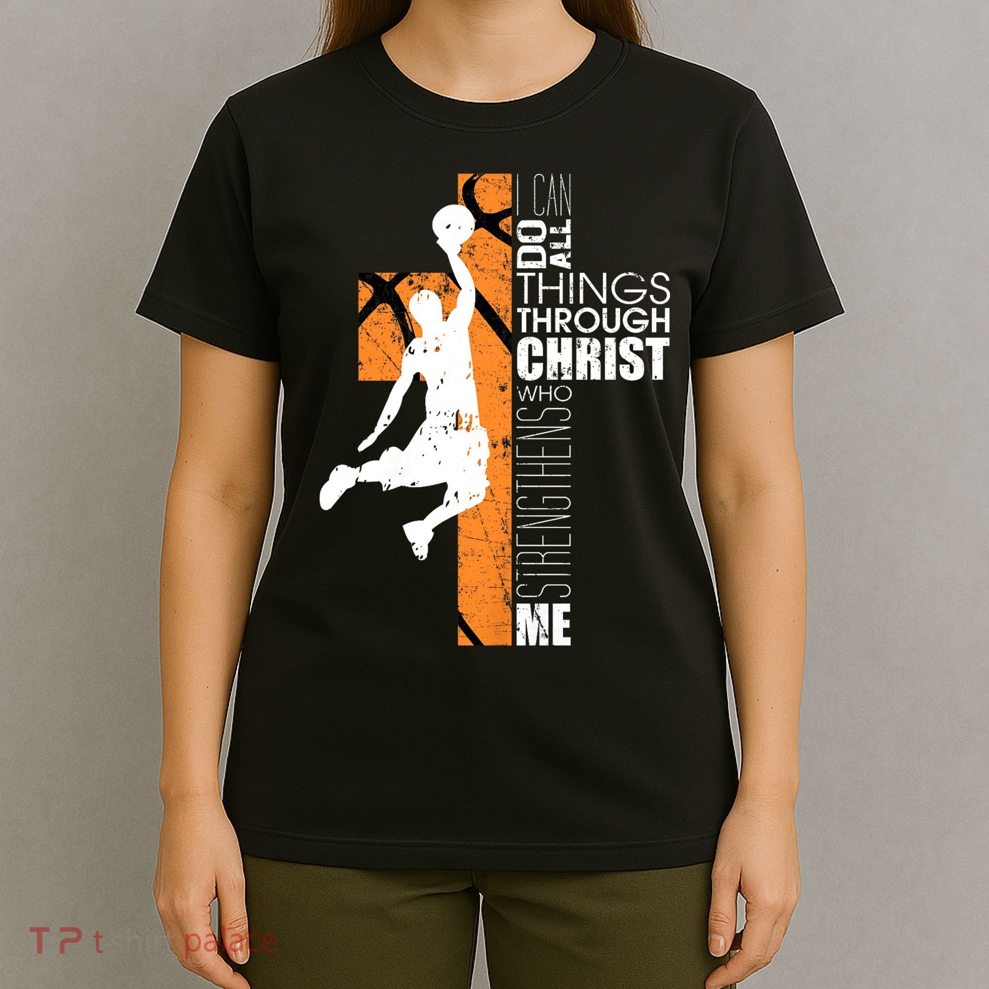 Christian Basketball Religious Bible Verse Philippians 4:13 T-Shirt