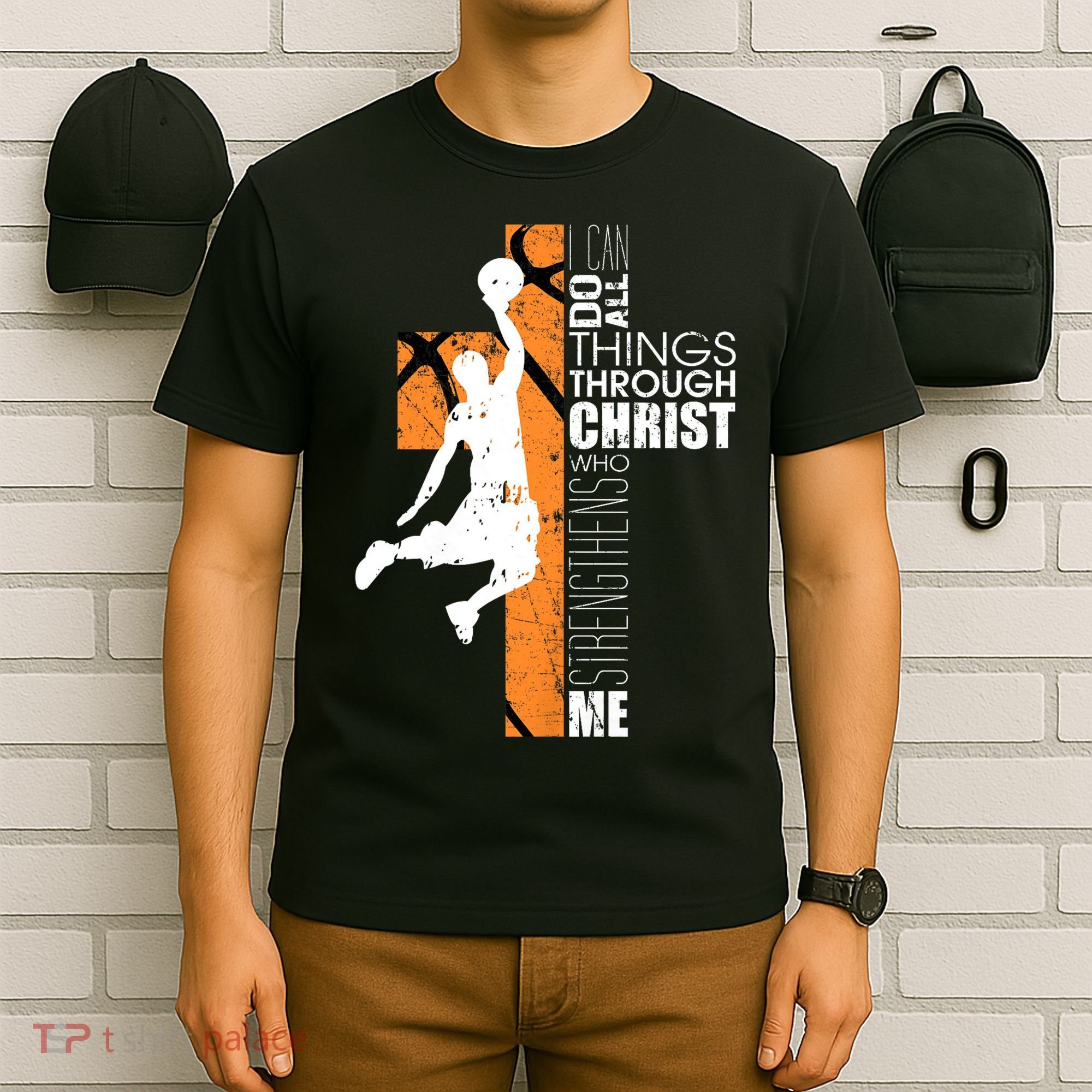 Christian Basketball Religious Bible Verse Philippians 4:13 T-Shirt