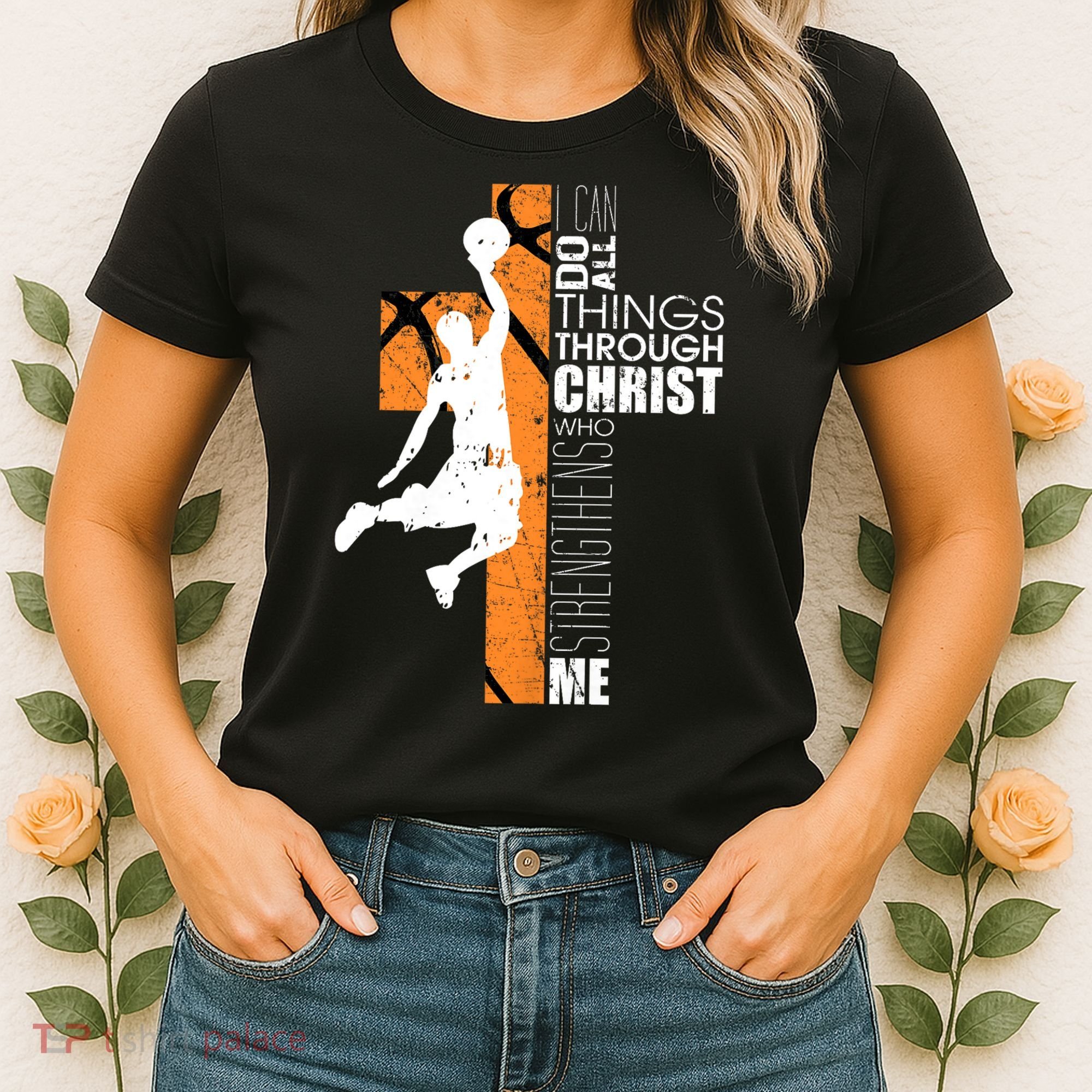 Christian Basketball Religious Bible Verse Philippians 4:13 Women's T-Shirt