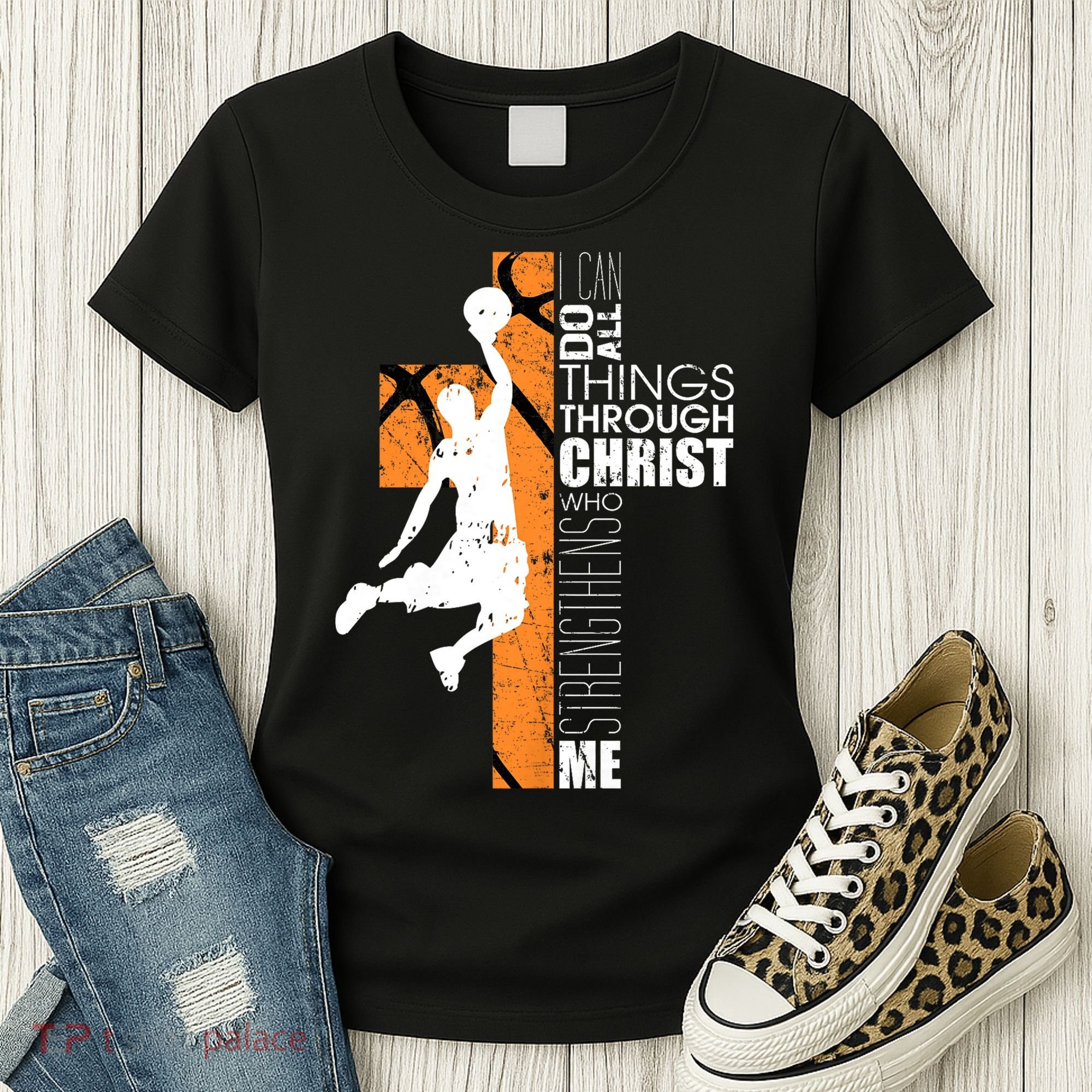 Christian Basketball Religious Bible Verse Philippians 4:13 Women's T-Shirt
