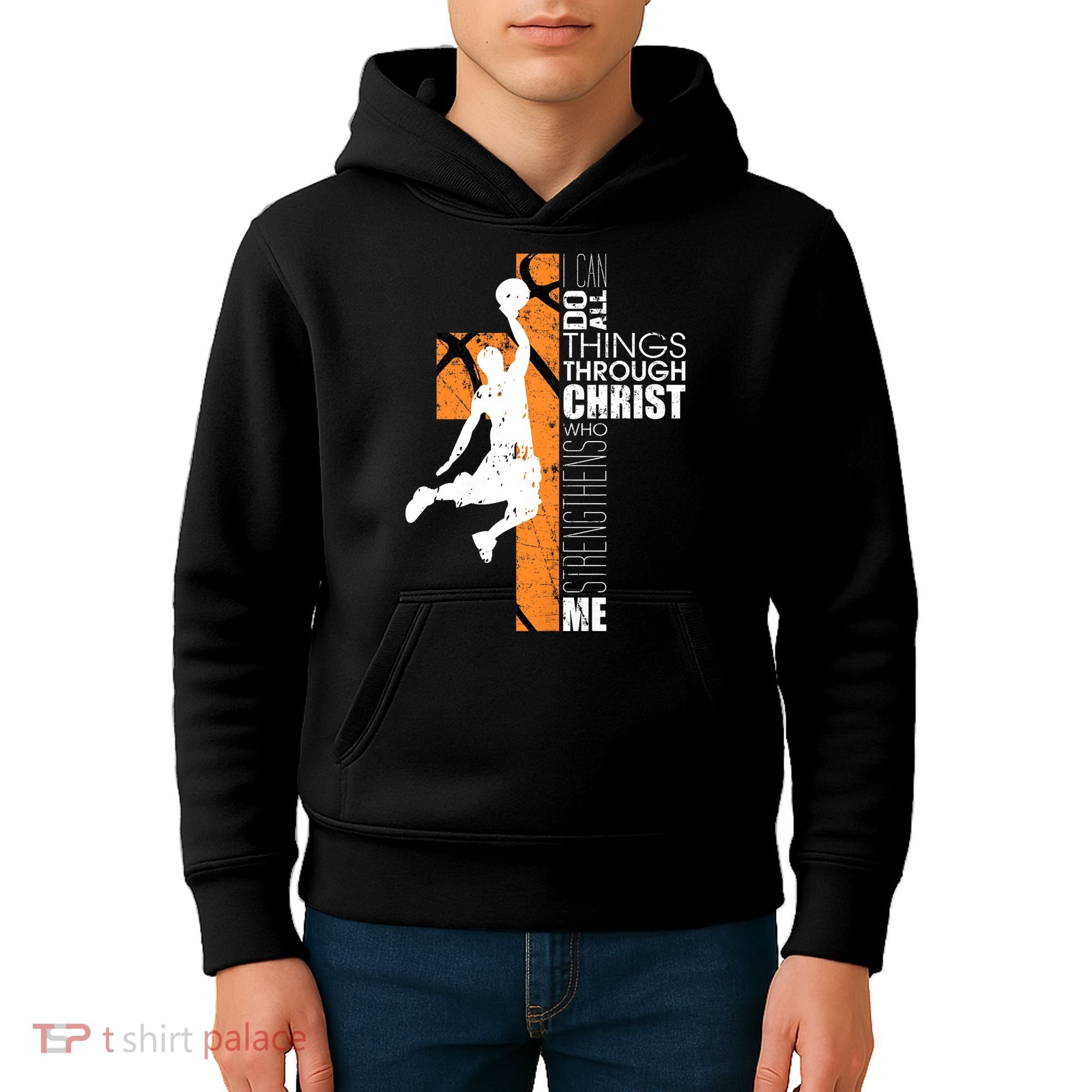 Christian Basketball Religious Bible Verse Philippians 4:13 Kids Hoodie
