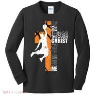 Christian Basketball Religious Bible Verse Philippians 4:13 Kids Long Sleeve Shirt thumb 0