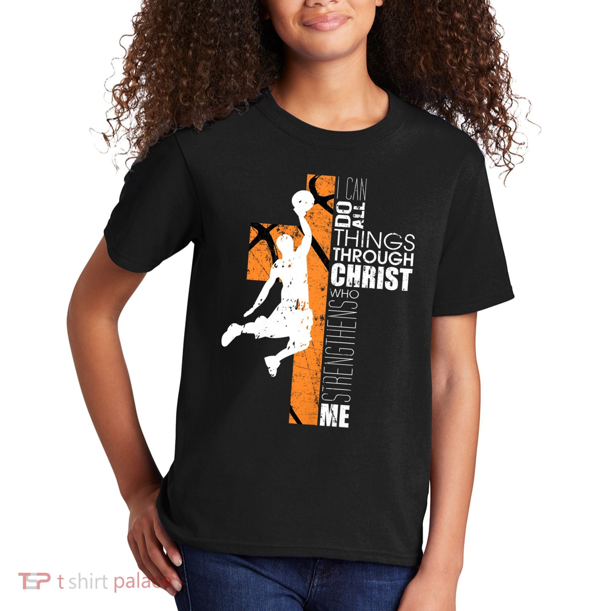 Christian Basketball Religious Bible Verse Philippians 4:13 Kids T-Shirt