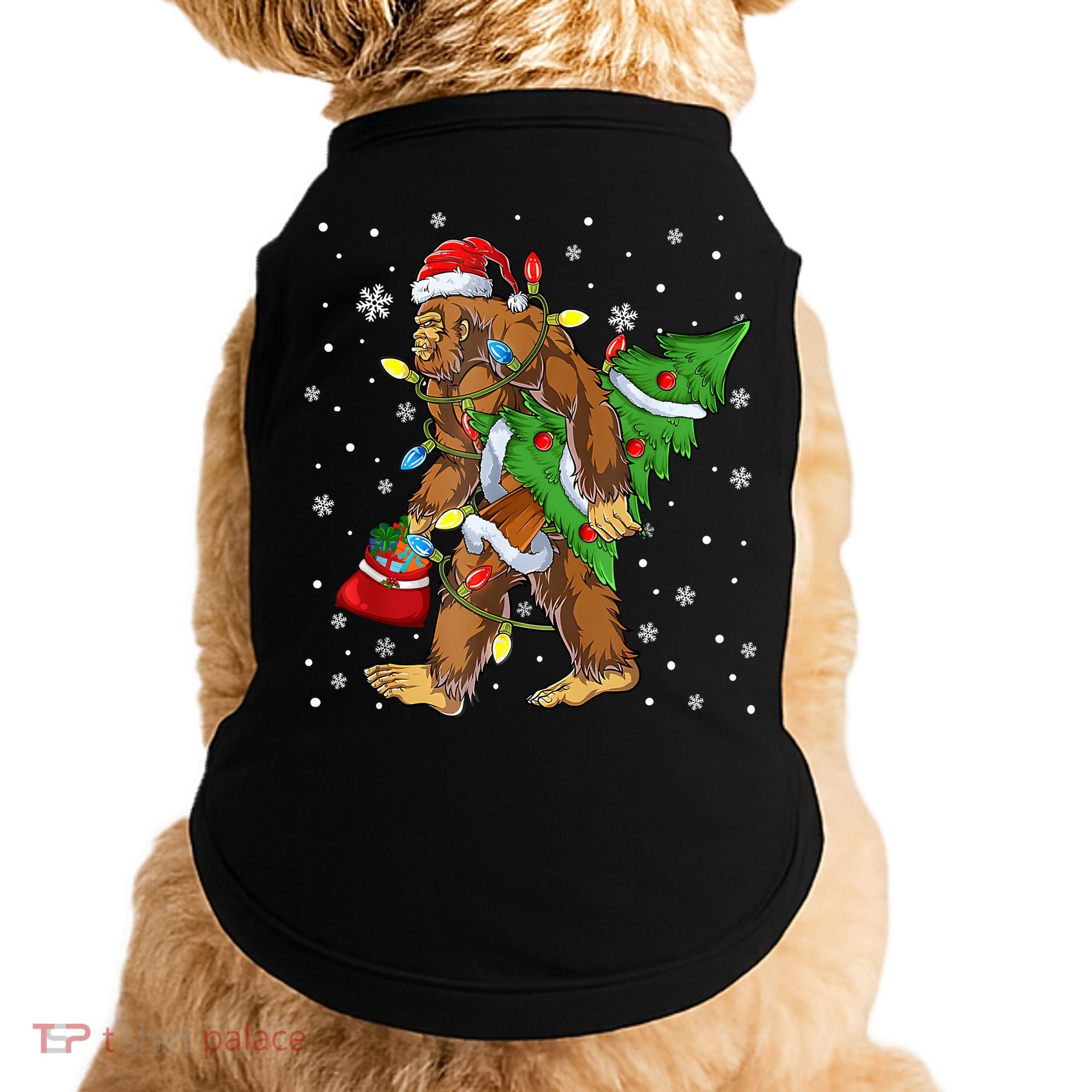 Christmas Bigfoot Santa Hat Tree Lights Xmas Sasquatch Funn Doggie Tank