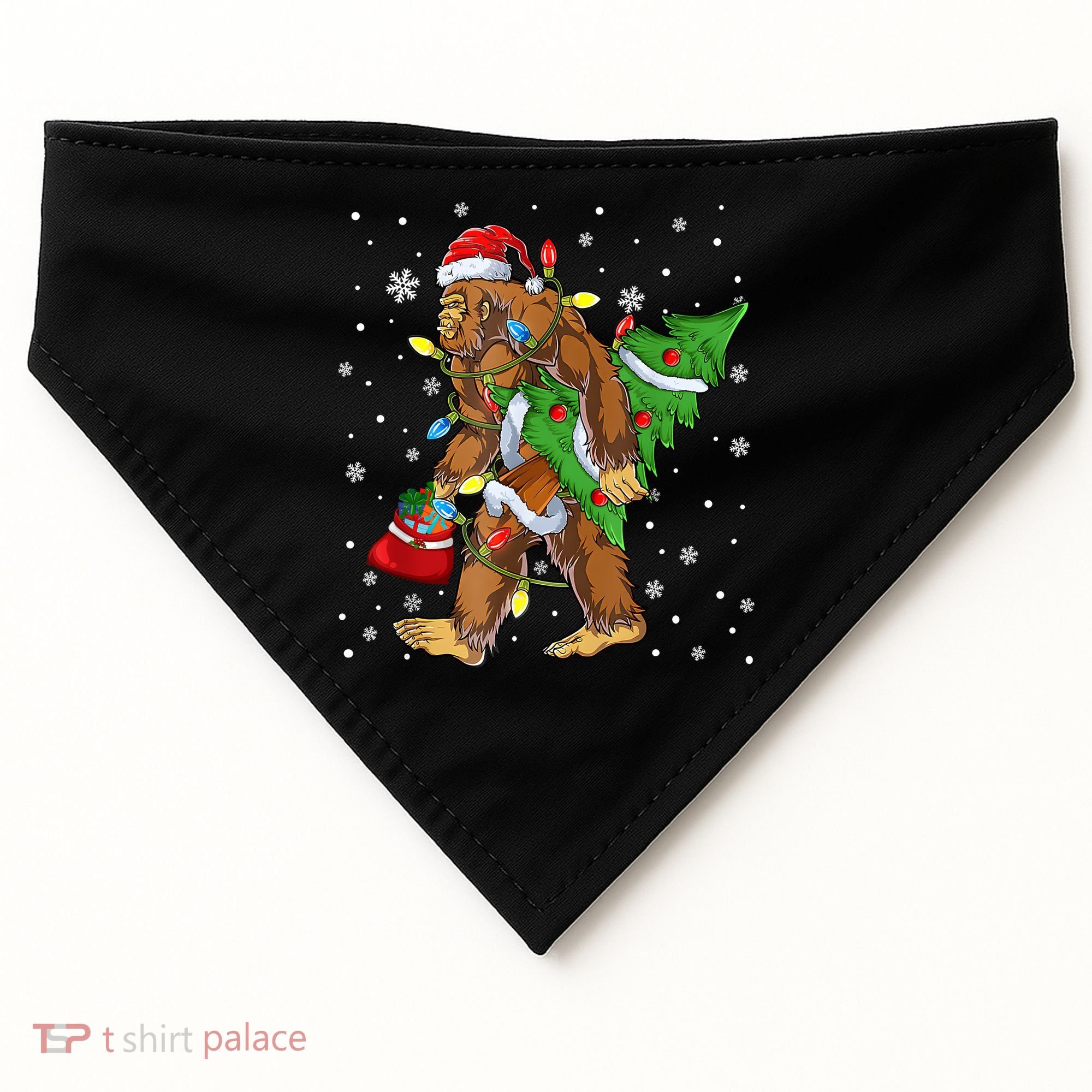 Christmas Bigfoot Santa Hat Tree Lights Xmas Sasquatch Funn USA-Made Doggie Bandana