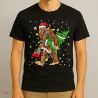 Christmas Bigfoot Santa Hat Tree Lights Xmas Sasquatch Funn T-Shirt thumb 3