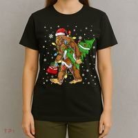 Christmas Bigfoot Santa Hat Tree Lights Xmas Sasquatch Funn T-Shirt thumb 4