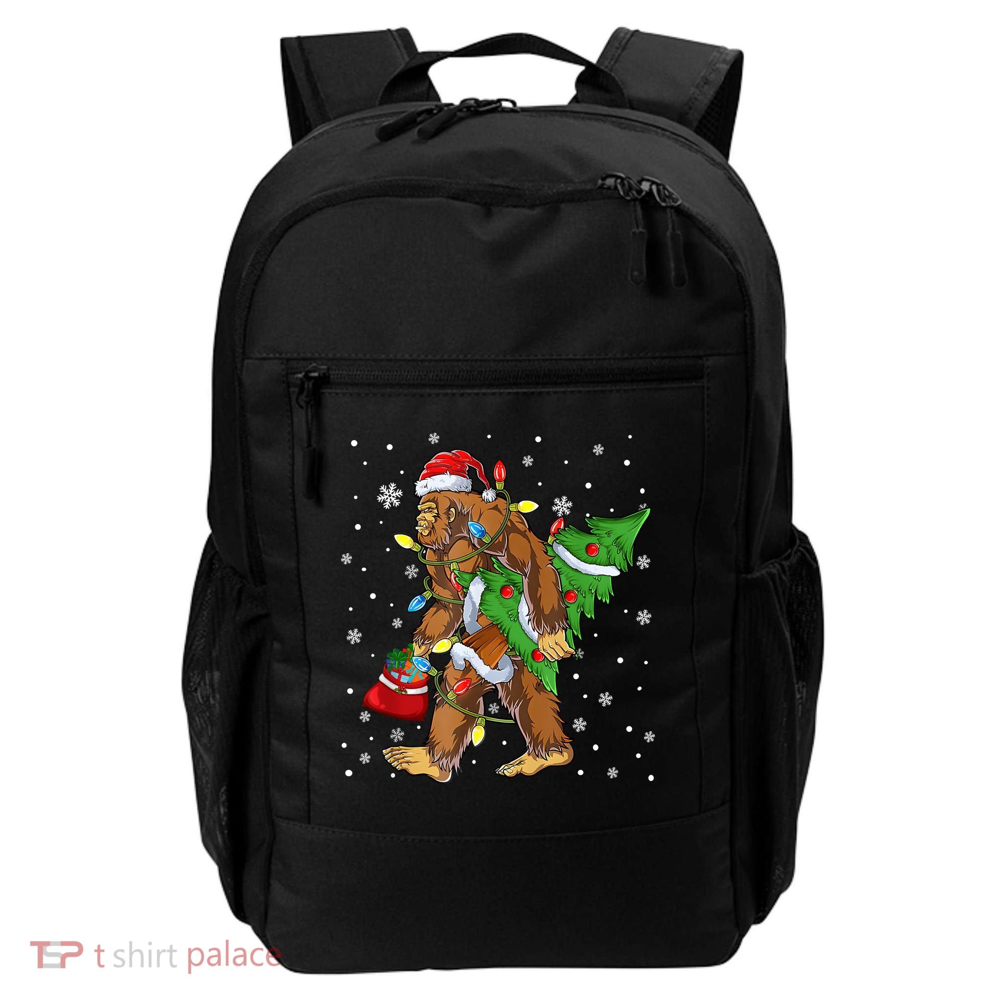 Christmas Bigfoot Santa Hat Tree Lights Xmas Sasquatch Funn Backpack