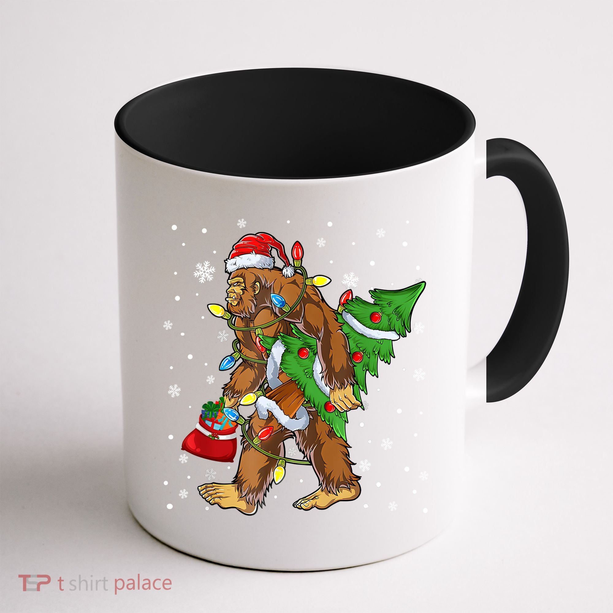 Christmas Bigfoot Santa Hat Tree Lights Xmas Sasquatch Funn Coffee Mug