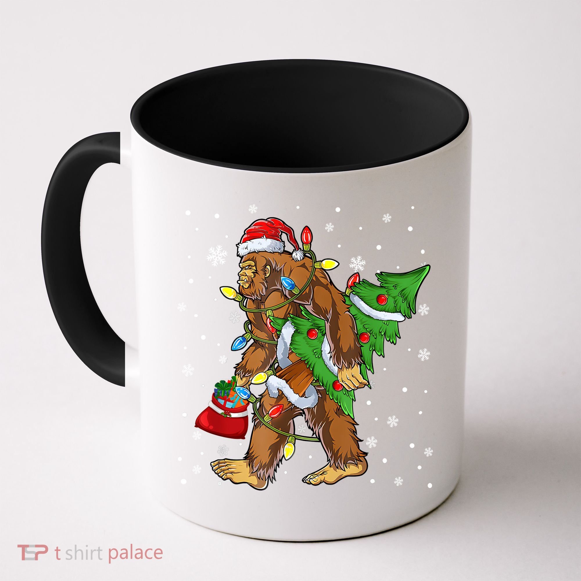 Christmas Bigfoot Santa Hat Tree Lights Xmas Sasquatch Funn Coffee Mug