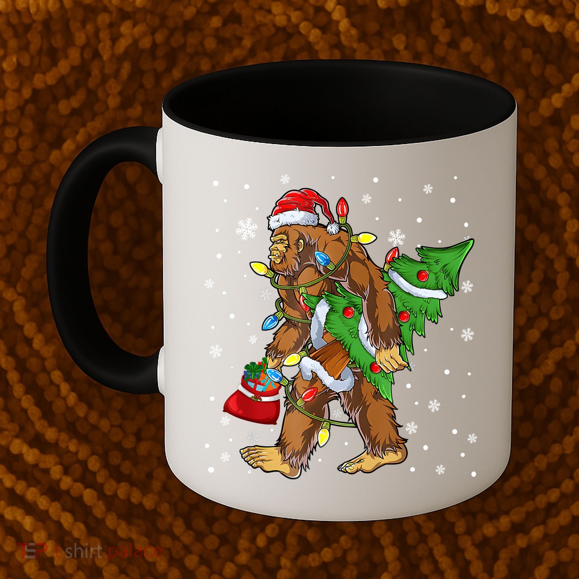 Christmas Bigfoot Santa Hat Tree Lights Xmas Sasquatch Funn Coffee Mug