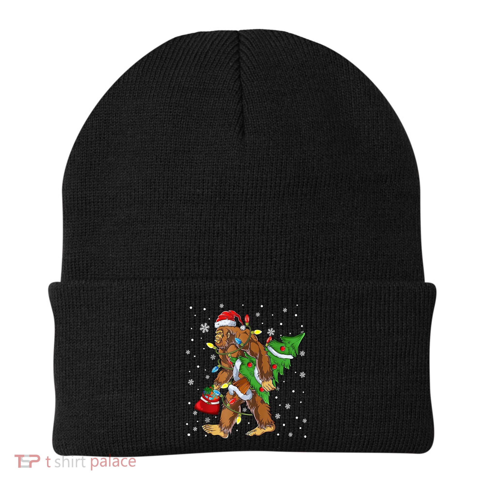 Christmas Bigfoot Santa Hat Tree Lights Xmas Sasquatch Funn Beanie