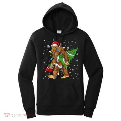 Christmas Bigfoot Santa Hat Tree Lights Xmas Sasquatch Funn Women's Hoodie