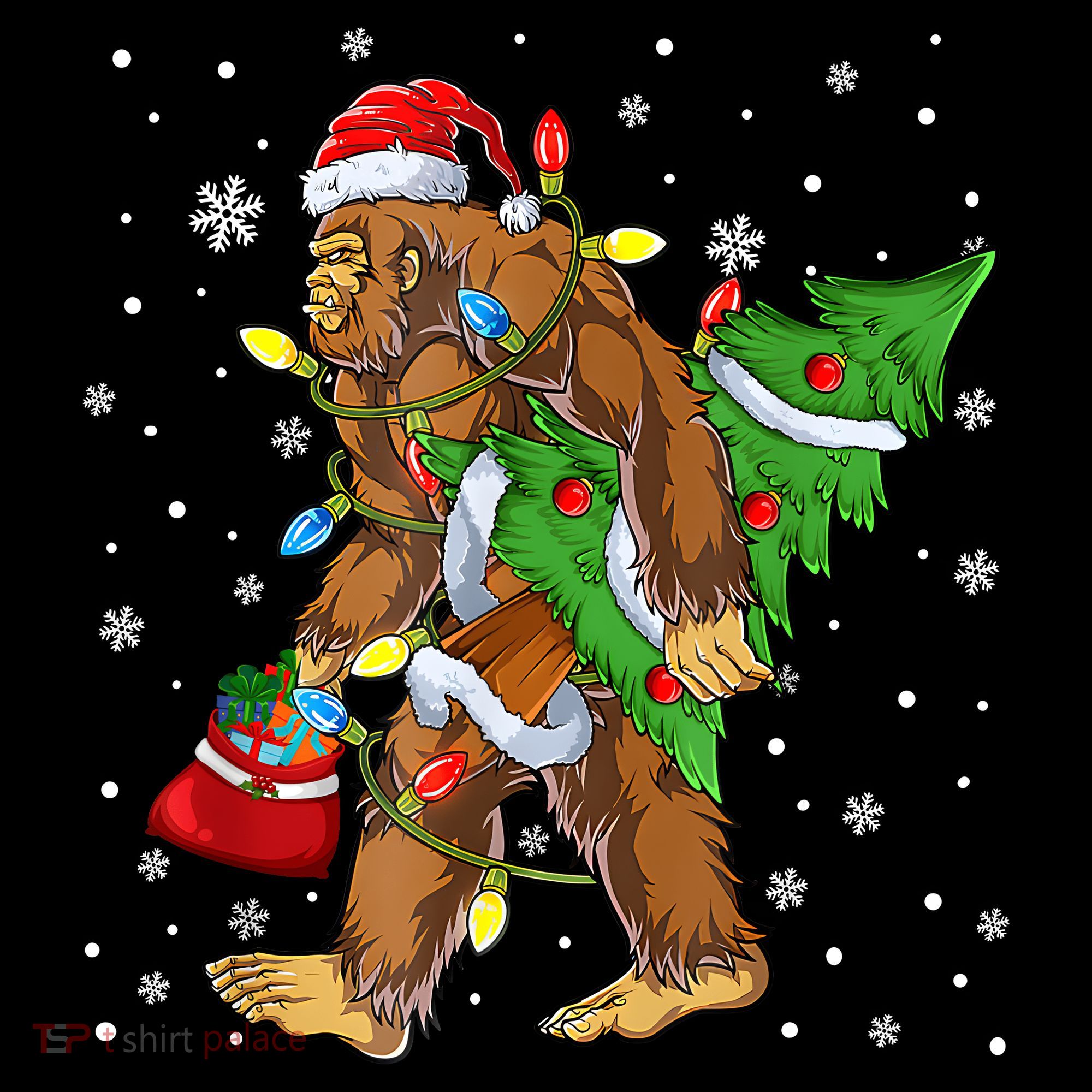 Christmas Bigfoot Santa Hat Tree Lights Xmas Sasquatch Funn Women's Hoodie