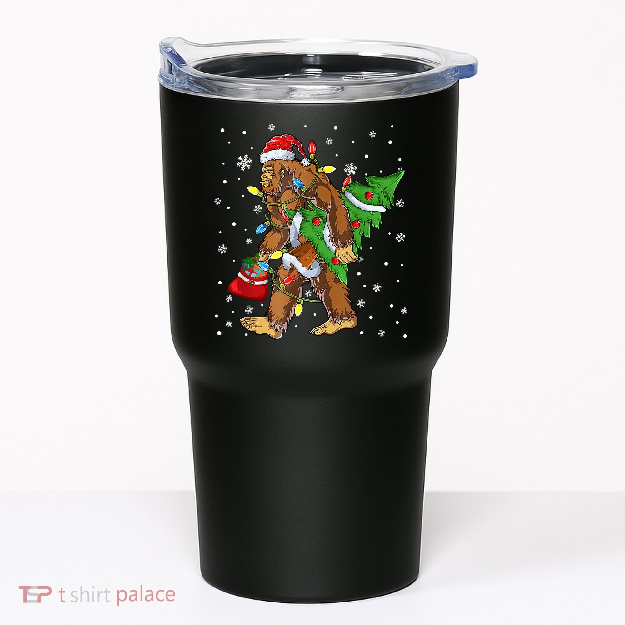 Christmas Bigfoot Santa Hat Tree Lights Xmas Sasquatch Funn Tumbler