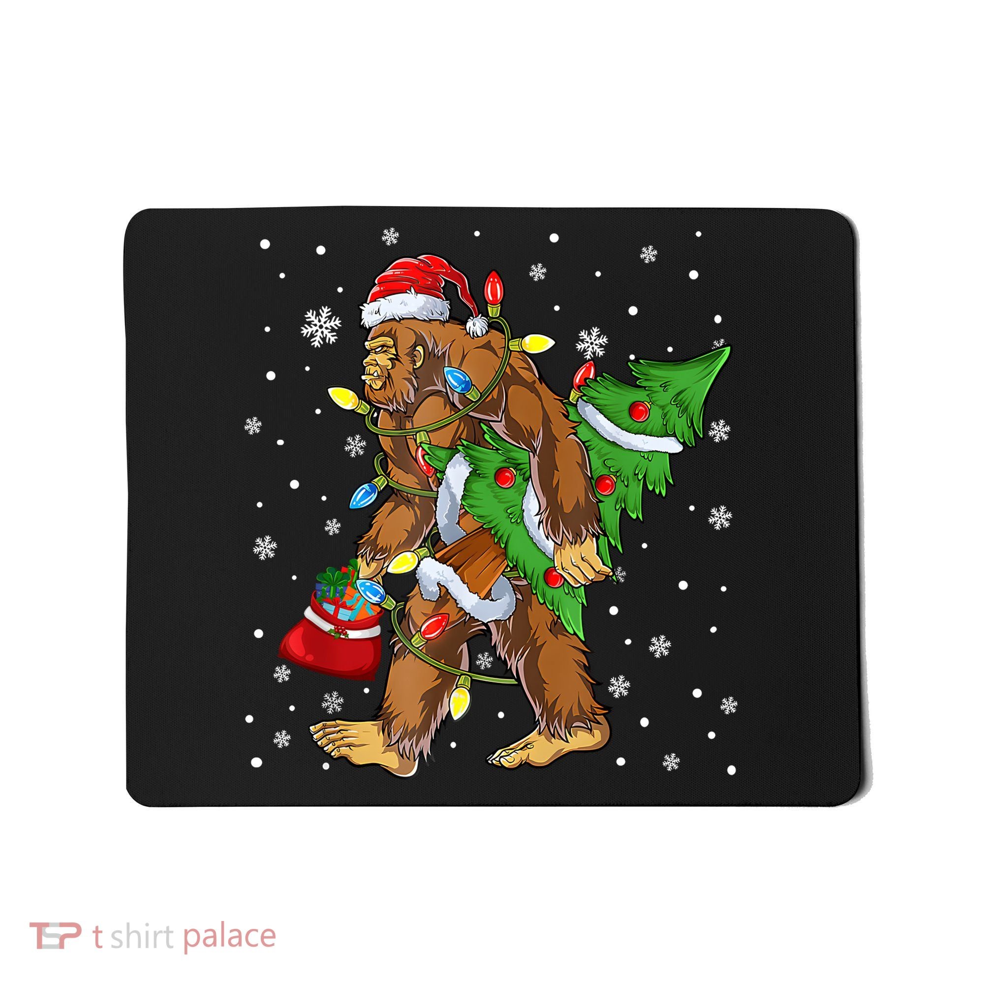Christmas Bigfoot Santa Hat Tree Lights Xmas Sasquatch Funn Mousepad