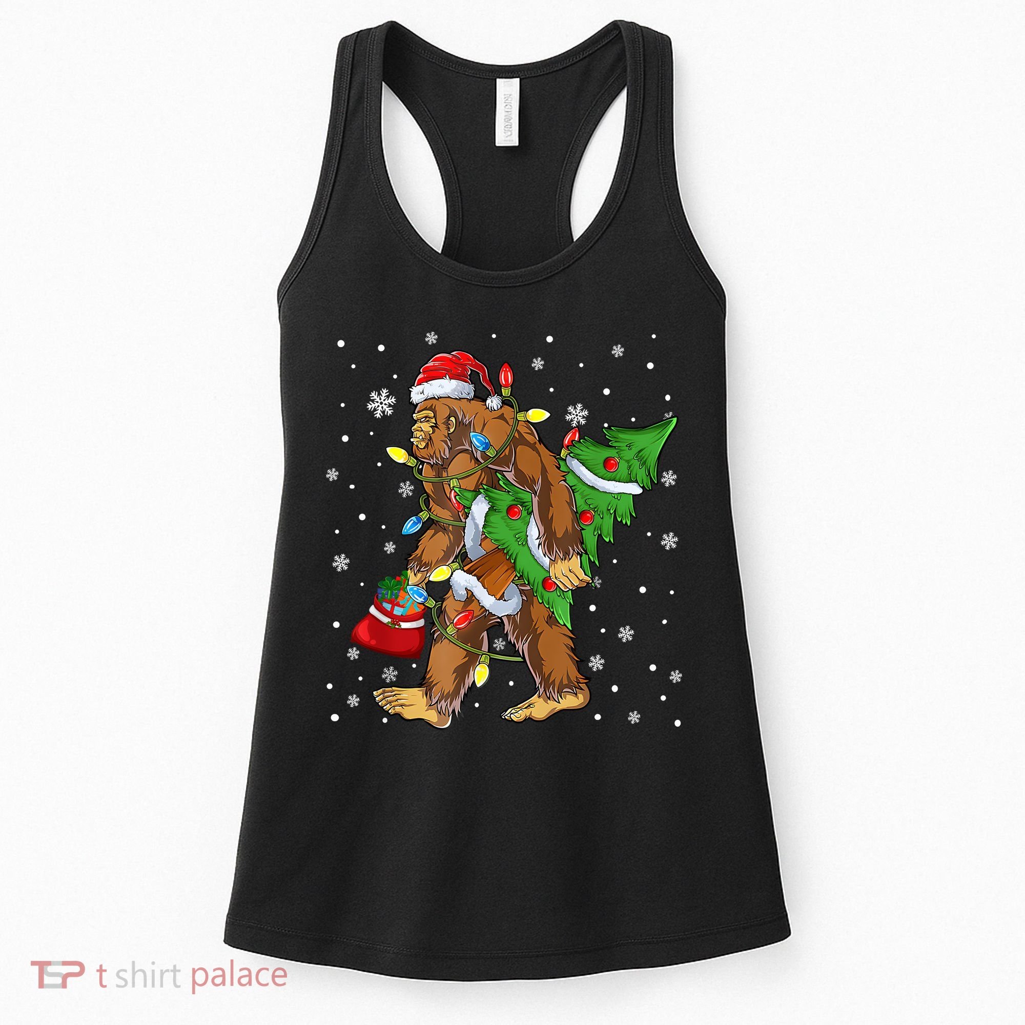 Christmas Bigfoot Santa Hat Tree Lights Xmas Sasquatch Funn Women's Tank Top