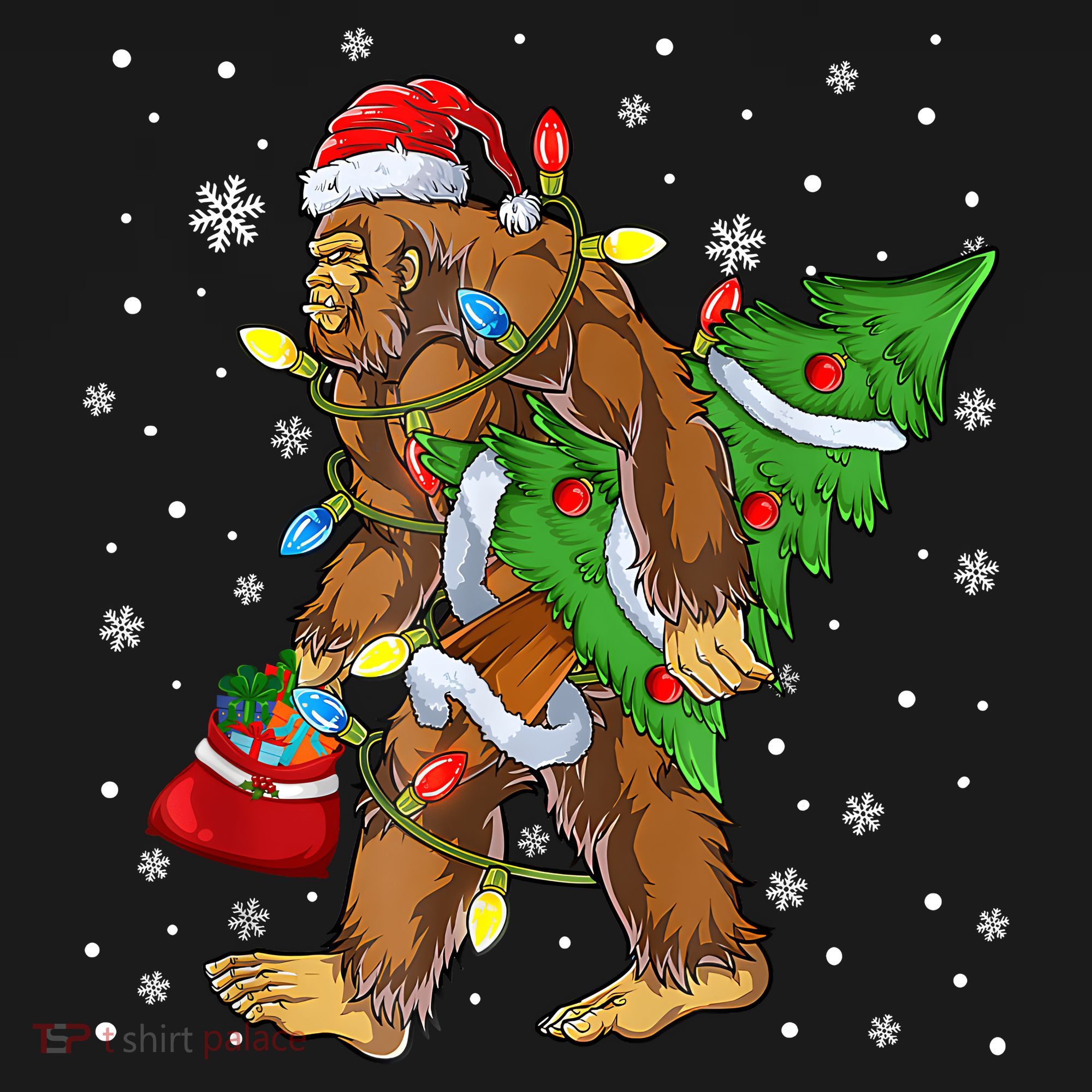 Christmas Bigfoot Santa Hat Tree Lights Xmas Sasquatch Funn Women's Tank Top