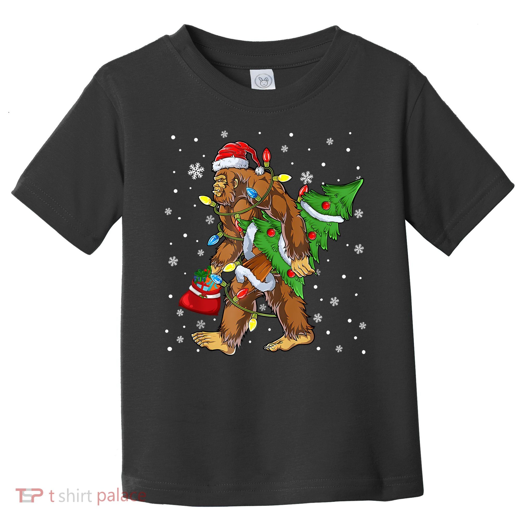 Christmas Bigfoot Santa Hat Tree Lights Xmas Sasquatch Funn Toddler T-Shirt