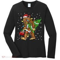 Christmas Bigfoot Santa Hat Tree Lights Xmas Sasquatch Funn Women's Long Sleeve Shirt thumb 0