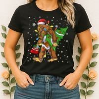 Christmas Bigfoot Santa Hat Tree Lights Xmas Sasquatch Funn Women's T-Shirt thumb 2