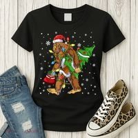 Christmas Bigfoot Santa Hat Tree Lights Xmas Sasquatch Funn Women's T-Shirt thumb 3